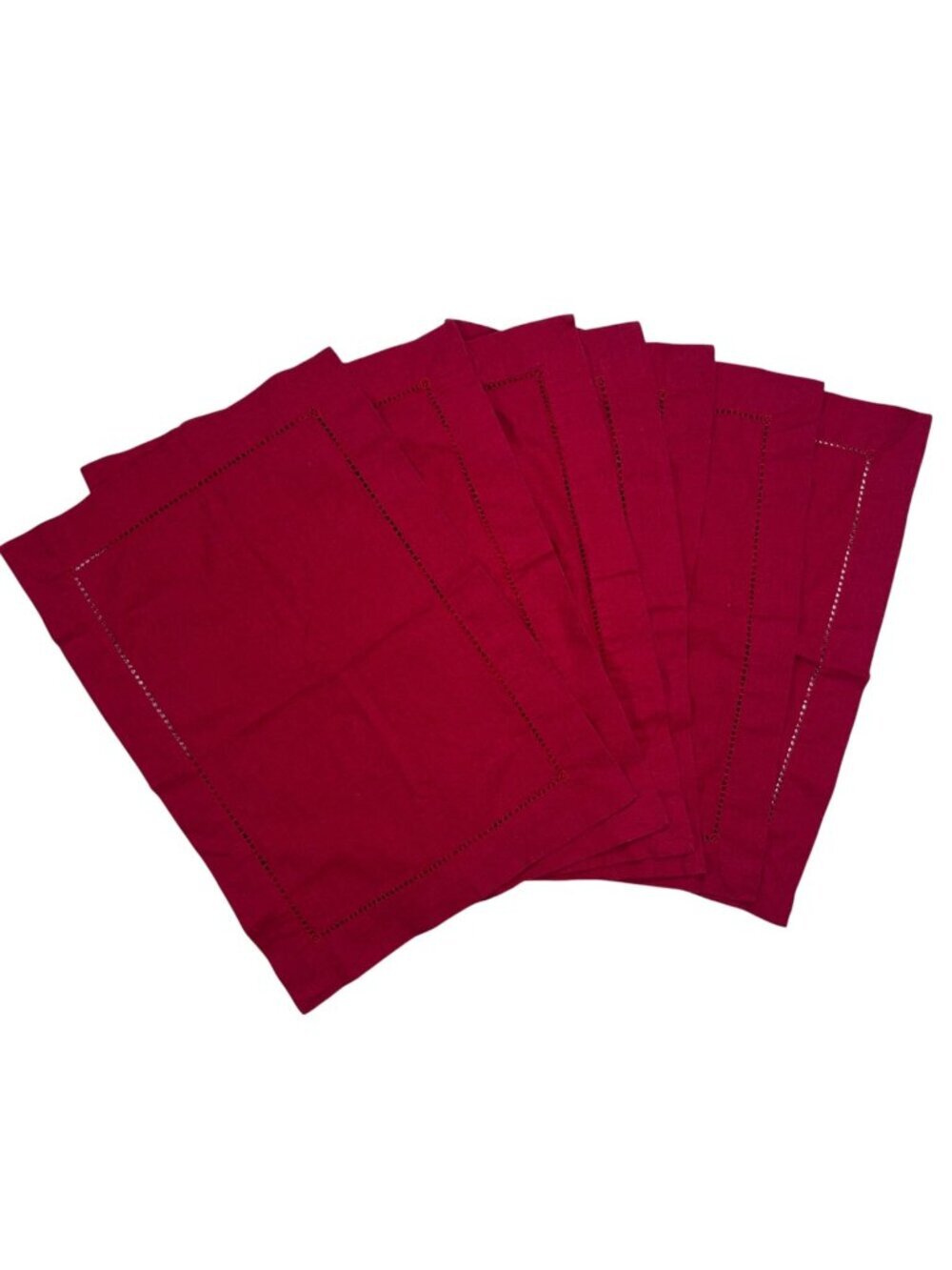Pottery Barn Belgian Linen Hemstitch Placemats Set of 7 Red